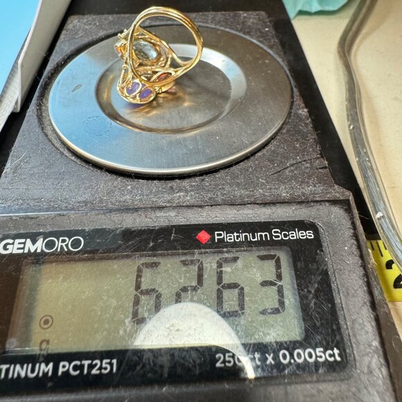 14k Yellow Gold Multi-Gemstone Handmade Statement Ring 2mm Width Size 5 - Picture 9 of 9